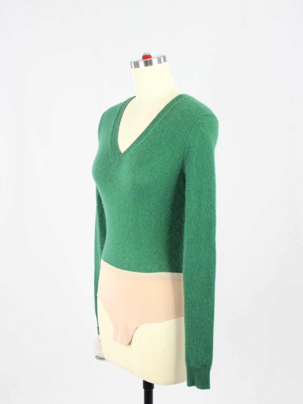 HBC HUDSON'S BAY Green 100% Cashmere Knit V-Neck Sweater Bodysuit, Size XS - Picture 5 of 14
